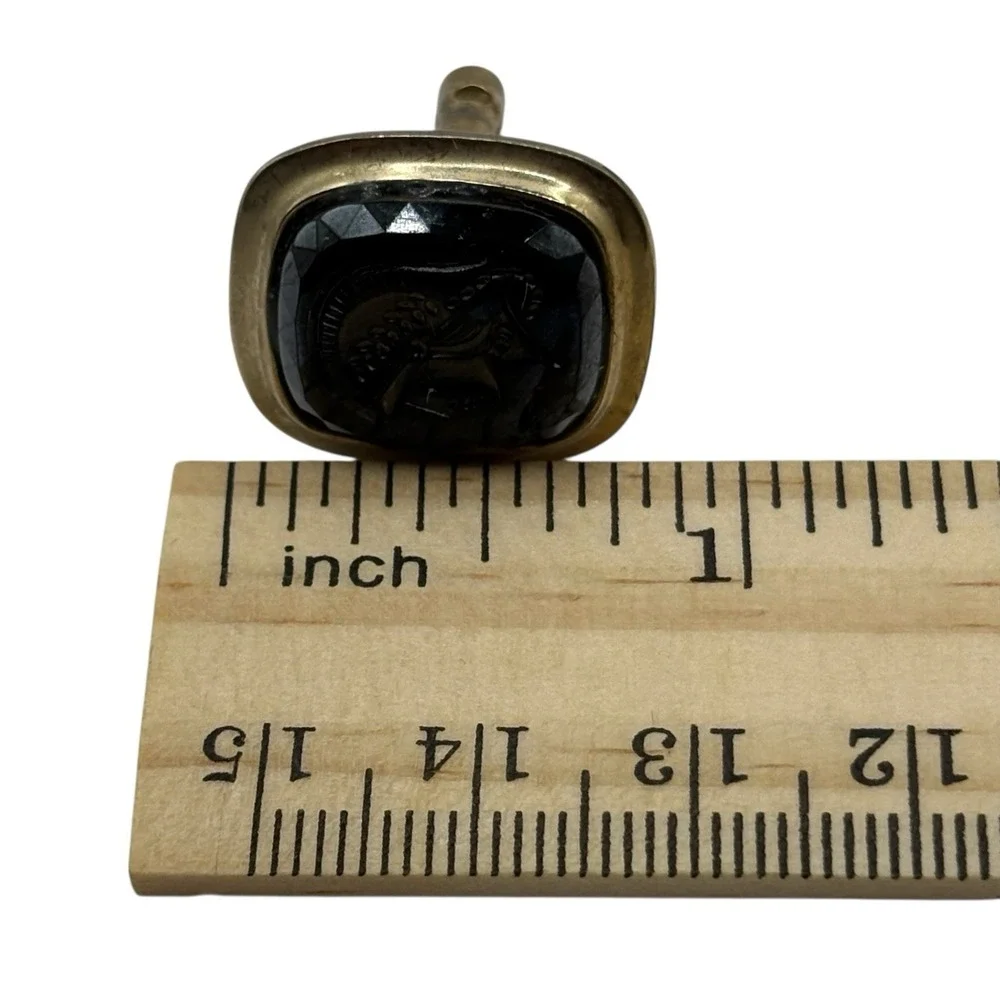 Roman or Greek Soldier‎ Cufflinks Vintage Gold Tone Frame MCM Black Design Retro